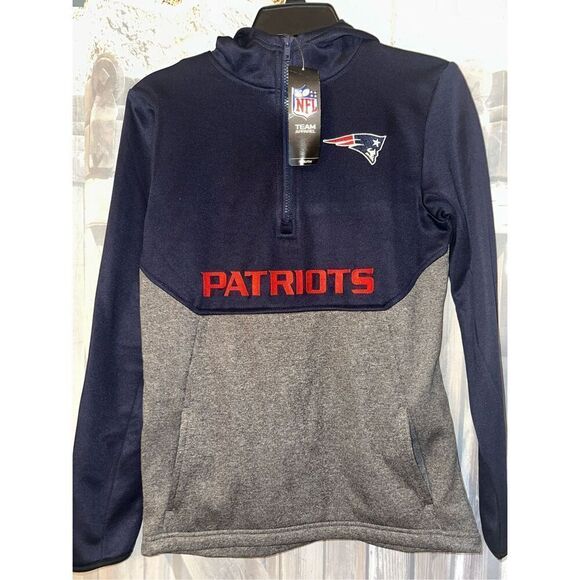 NFL Team Apparel New England Patriots 1/4 Zip Performance Hoodie Youth Size L La - Picture 1 of 5